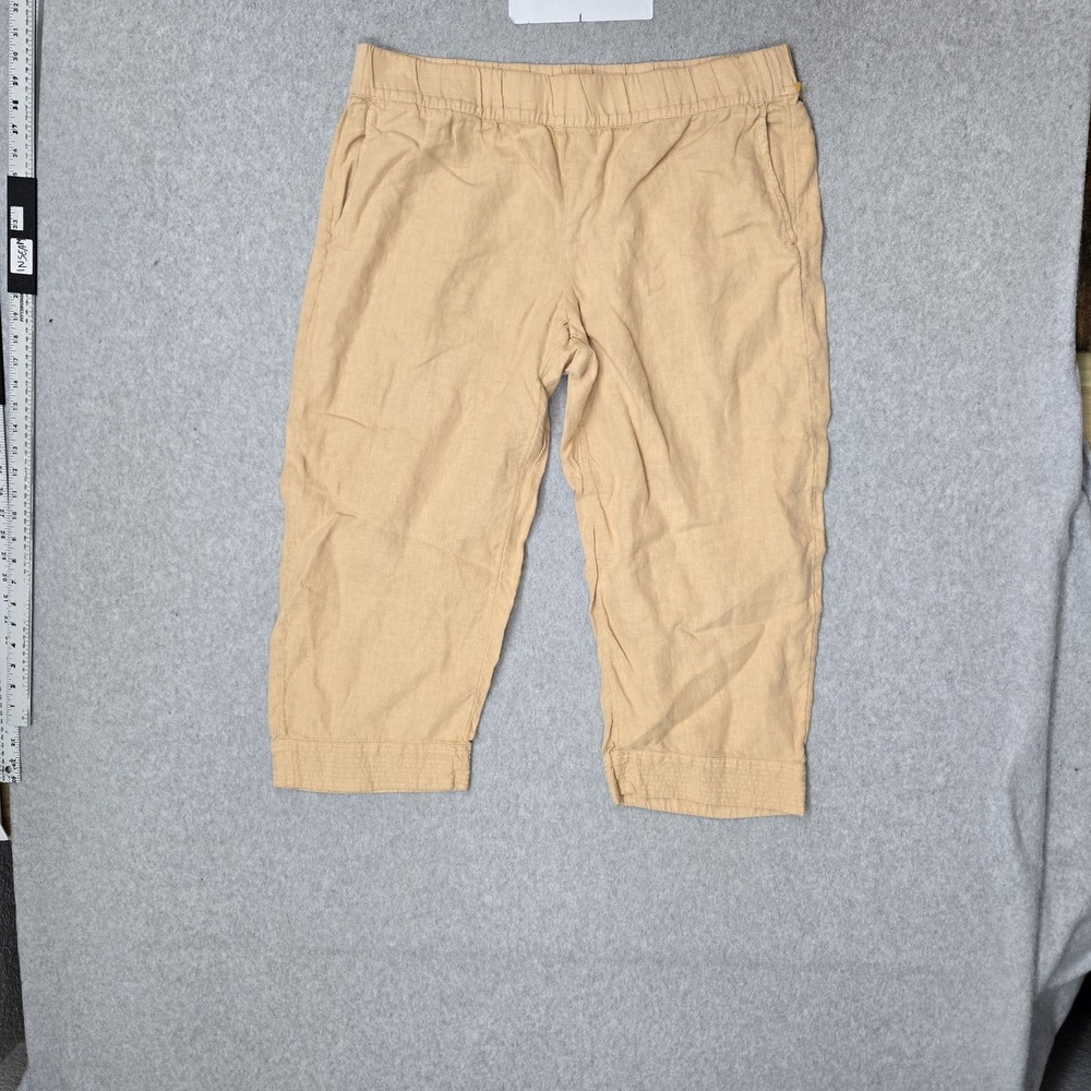 Pure Jill Women Pants L PETITE Orange Linen Coastal Beach 21" Inseam